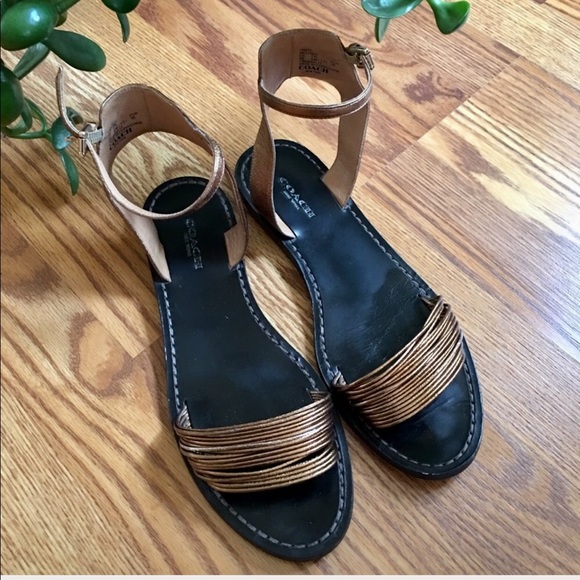 COACH bronze leather Melynda sandals - Picture 1 of 8